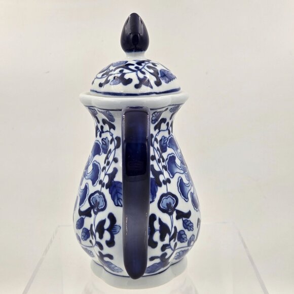 Bombay Asian Garden Teapot Fitted Lid Ceramic Cobalt Blue and White Floral - Picture 2 of 10